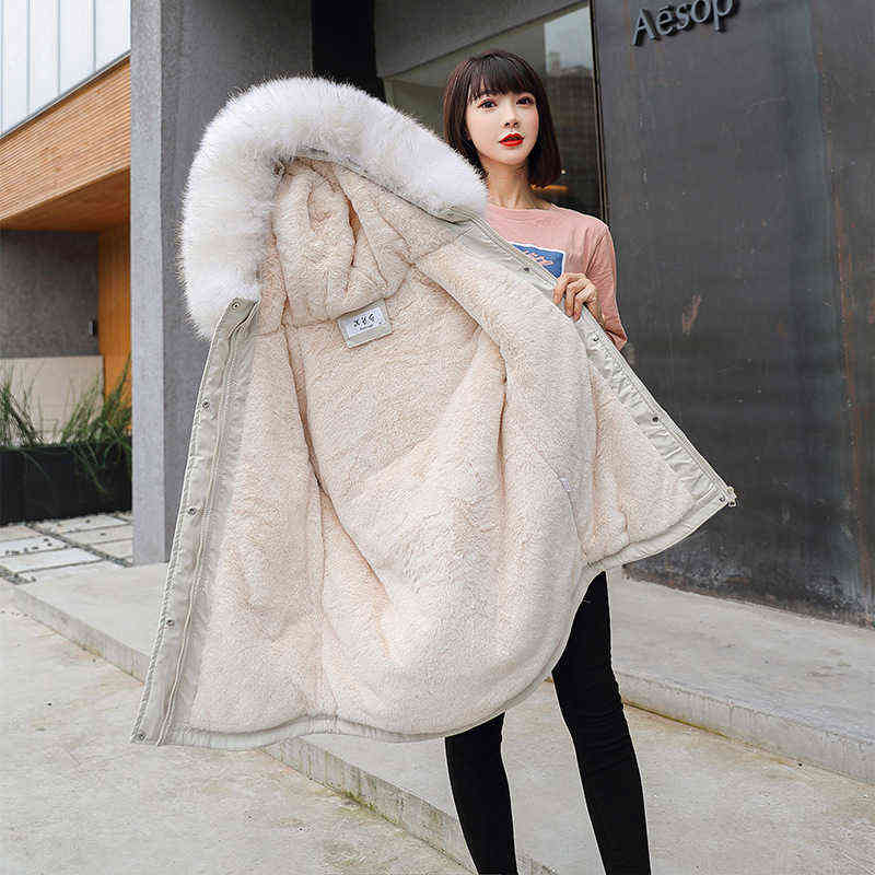Cotton Thicken Warm Winter Jacket Coat Women Casual Parka Winter Clothes Fur Lining Hooded Parka Mujer Coats Jacket 211221wtt