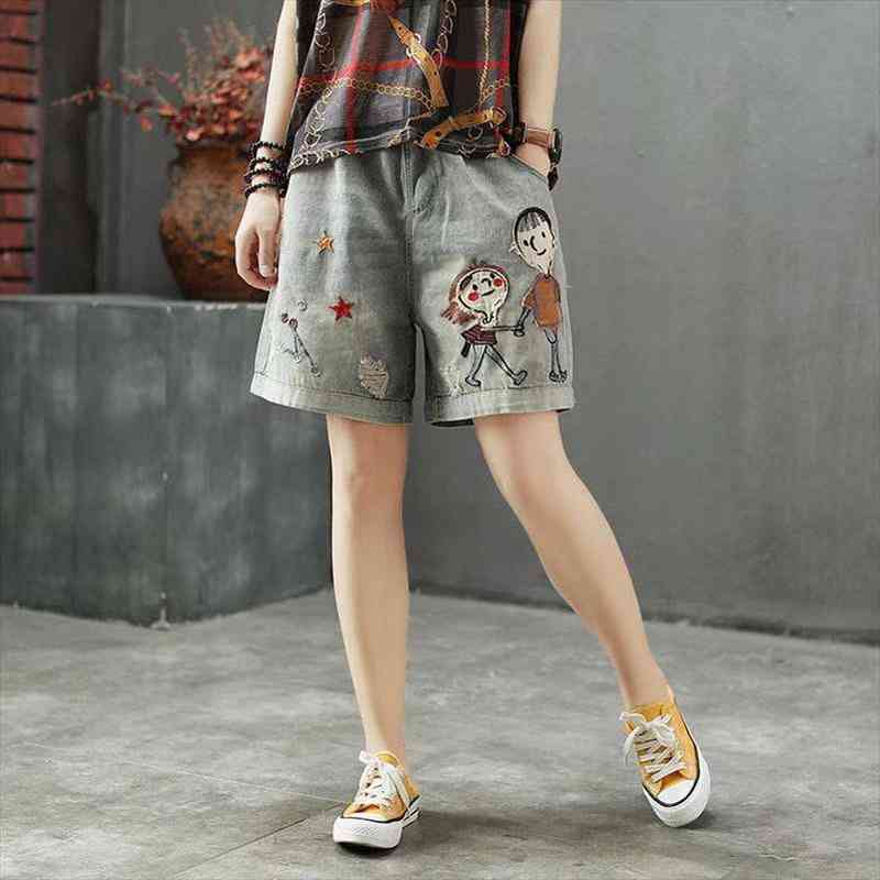 Women Summer Kawaii Denim Shorts Korea Style Vintage Elastic Waist Cartoon Printed Embroidery Wide Leg Office Lady Plus Size 4xl, White;black
Women Summer Kawaii Denim Shorts Korea Style Vintage Elastic Waist Cartoon Printed Embroidery Wide Leg Office Lady Plus Size 4xl, White;black