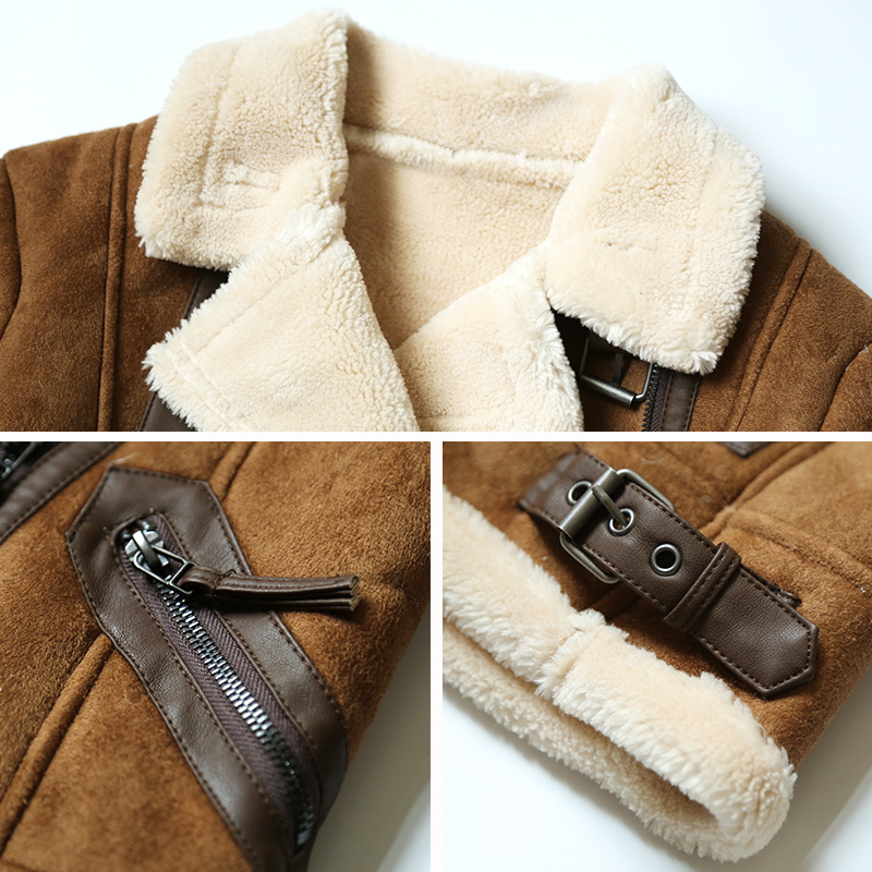Women Faux Sheepskin Shearling Coat New Warm Suede Jacket Motorcycle Lamb Fur Coats Brown Leather Jacket AS30100 201020