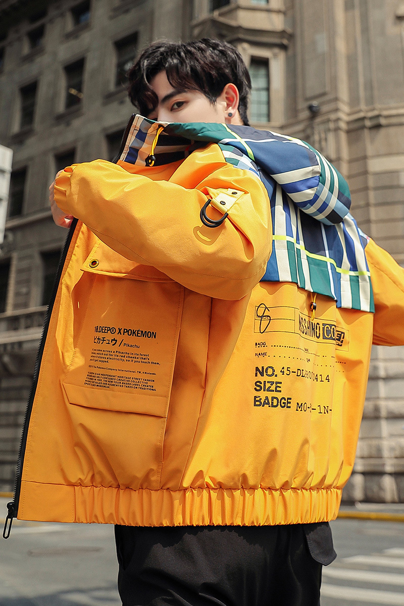 2019 Autumn Jacket Man Loose bomber hip hop Coat Leisure Time Trend camo Work Clothes Chinese Style Yellow Black T200502