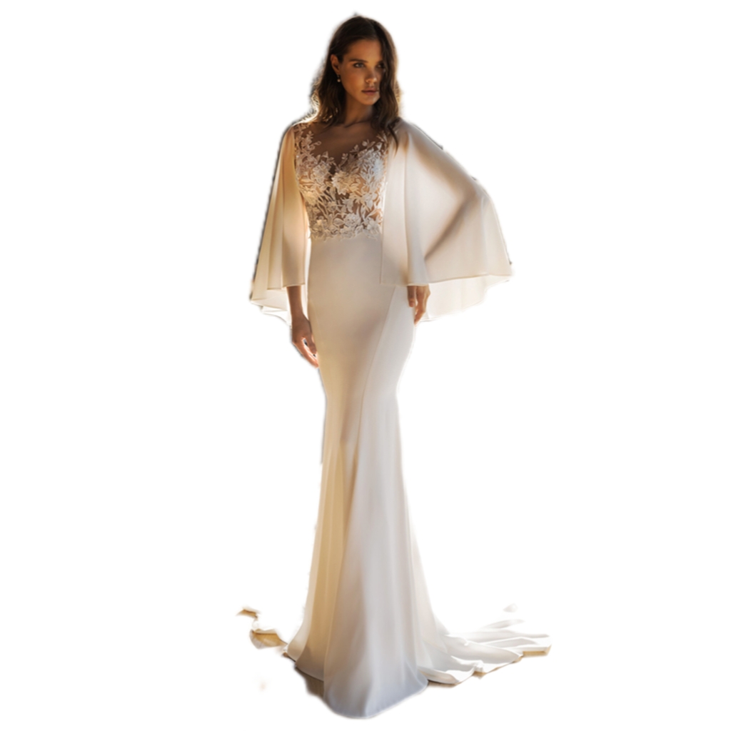 Elegant Wedding Dresses With V-neck Long-sleeves Floor-length Custom made Appliqued Lace Bridal Gowns SweepTrain Robes De Mariée