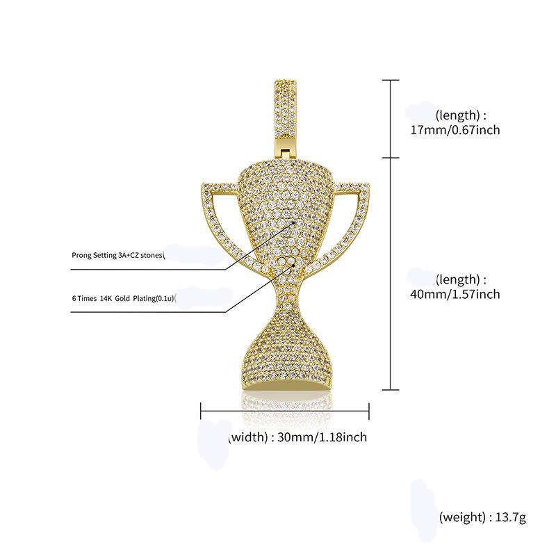 Hiphop Trophy Pendant Necklaces For Men Iced Out Bling Cubic Zirconia Jewelry New Statement Hip Hop Pendants Gold Plated Mens Necklace