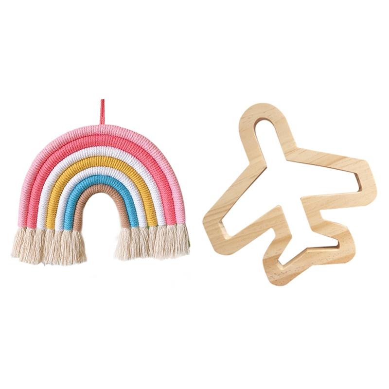 1Pc Rainbow Tel Rope Pendant-Pink+Khaki & 1X Wooden Airplane Wall Ornaments Kids Room Decoration
1Pc Rainbow Tel Rope Pendant-Pink+Khaki & 1X Wooden Airplane Wall Ornaments Kids Room Decoration