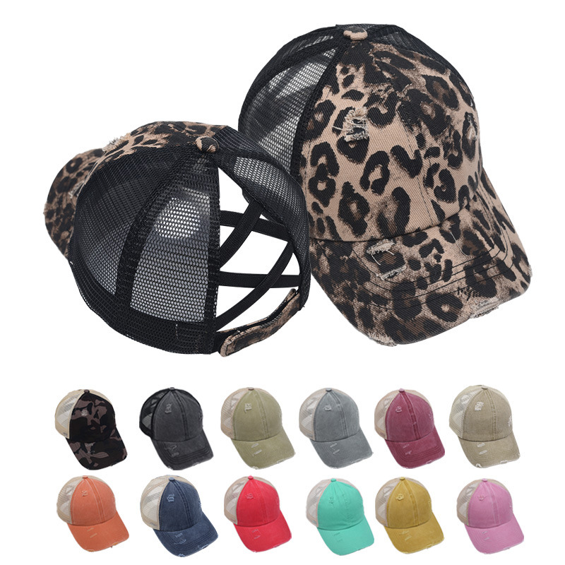DHL Ship Ponytail Baseball Cap Messy Bun Hats For Women Washed Cotton Snapback Caps Casual Summer Sun Visor Outdoor Hat CPA2806
