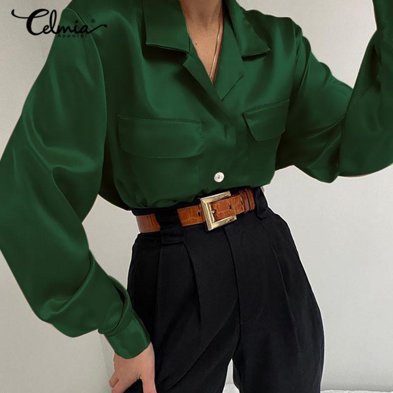 Fashion Satin Lapel Shirts Celmia Women 2020 Autumn Long Sleeve Buttons Pocket Blouses Female Office Work Blusas Plus Size Tops, Green
Fashion Satin Lapel Shirts Celmia Women 2020 Autumn Long Sleeve Buttons Pocket Blouses Female Office Work Blusas Plus Size Tops, Green