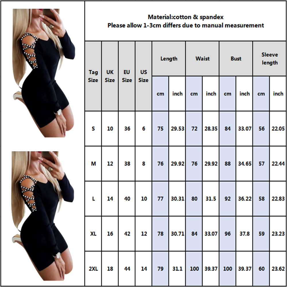 Wrap Dresses Beading Hollow Out Sexy Dress Women Autumn Winter Fashion Long Sleeve Ladies Black Sheath Bodycon Dress D30 201029