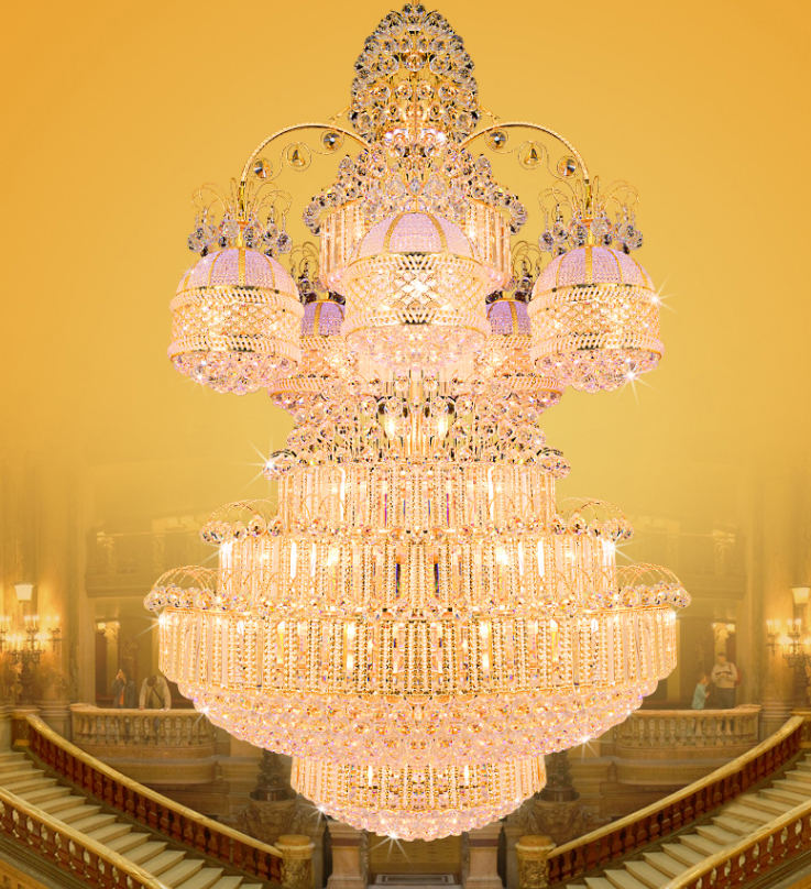 American Big Golden Crystal Chandelier LED Light European Large Luxurious K9 Crystal Chandeliers Lights Fixture Indoor Lighting Dia100cm 120cm