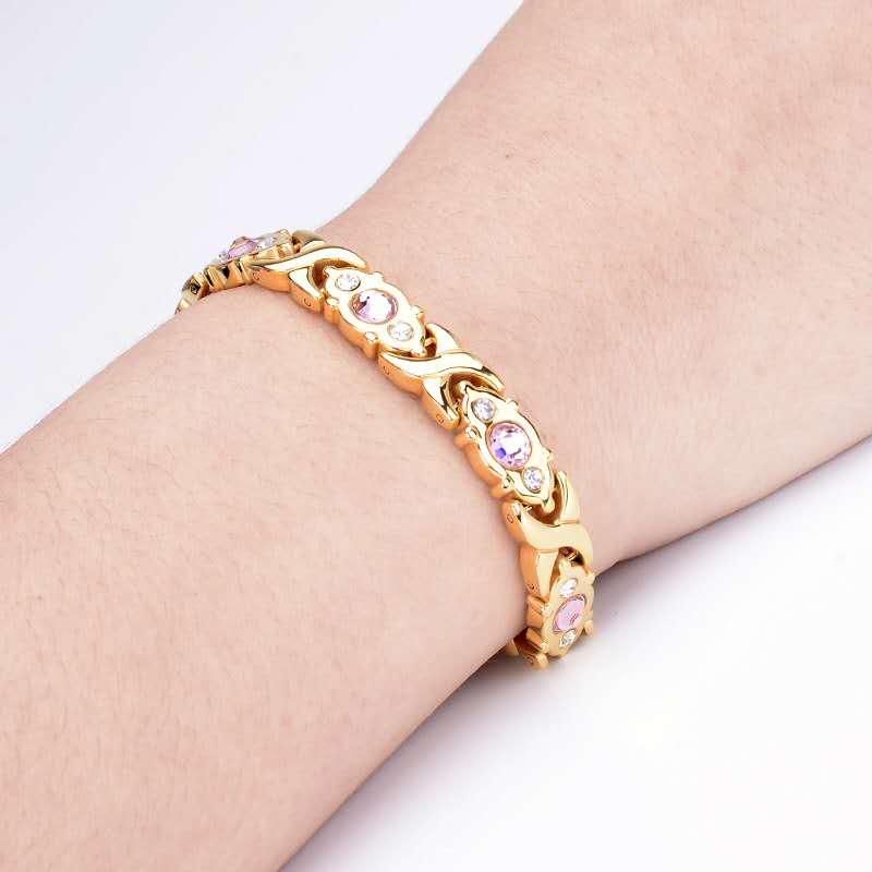 Female Charm Chain & Link Bracelet Shiny Crystal Stainless Steel Fashion Health Jewelry Magnetic Bracelets for Women Girl