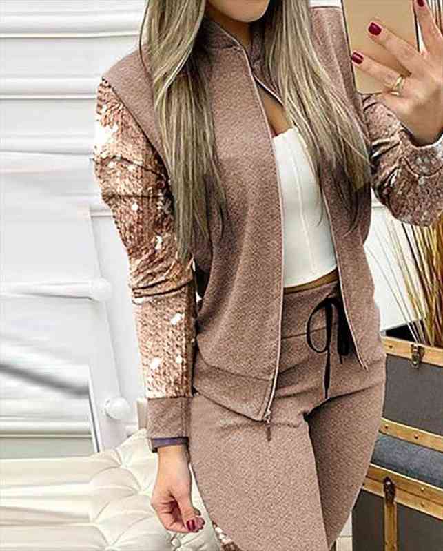 2 Piece Set Zipper Womens Tracksuits Jacket Pants Tracksuit Autumn Patchwork Sportwear Casual Female Jogging Suit Plus Size Xl