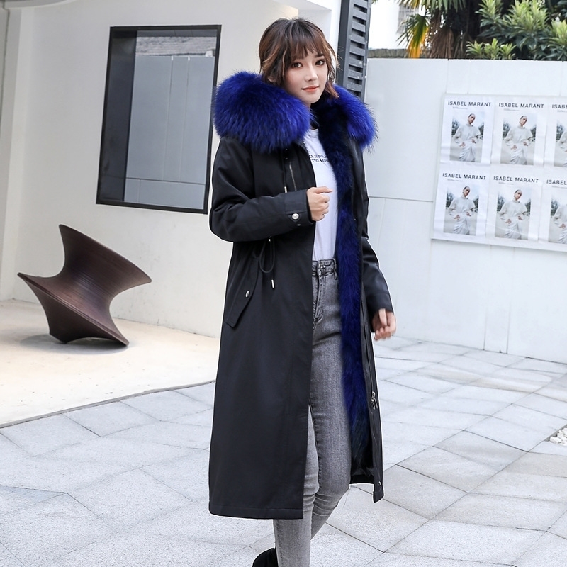 Real Fur Parka Overcoming Women's Coat Mid-length Fox Fur Liner Winter Over-the-knee Coat 201031