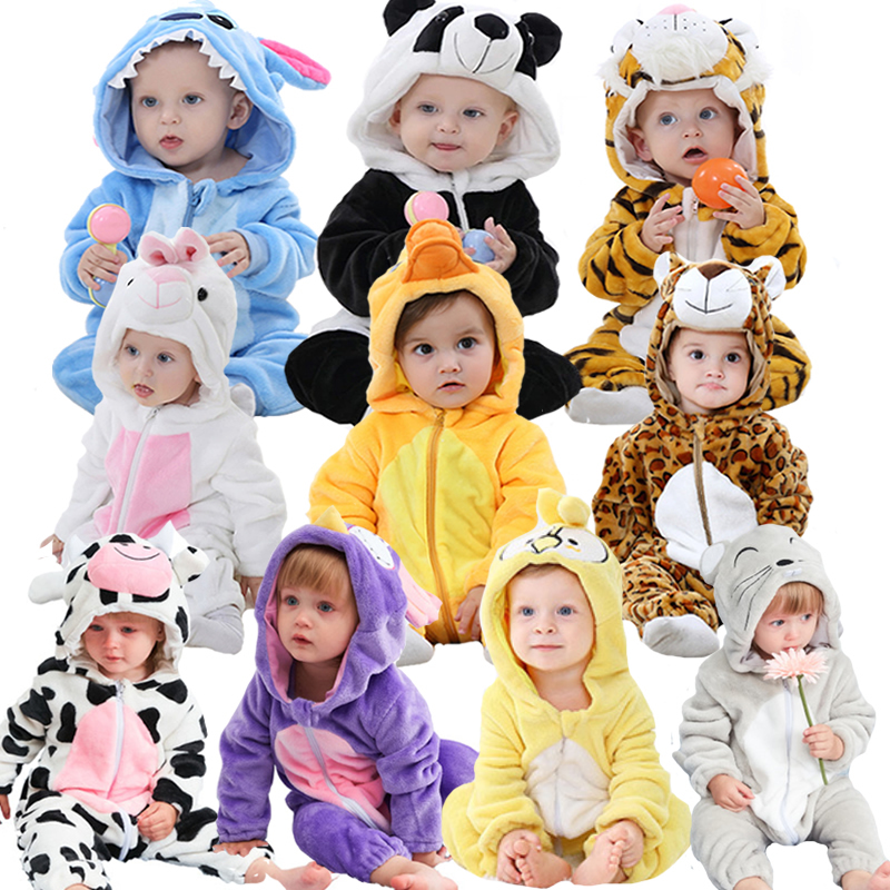 Newborn Animal Romper Hooded Sleepwear Baby Girl Clothes Cartoon Jumpsuit Flannel Pajamas Onesie Boys Lion Costumes Baby Rompers LJ201023
