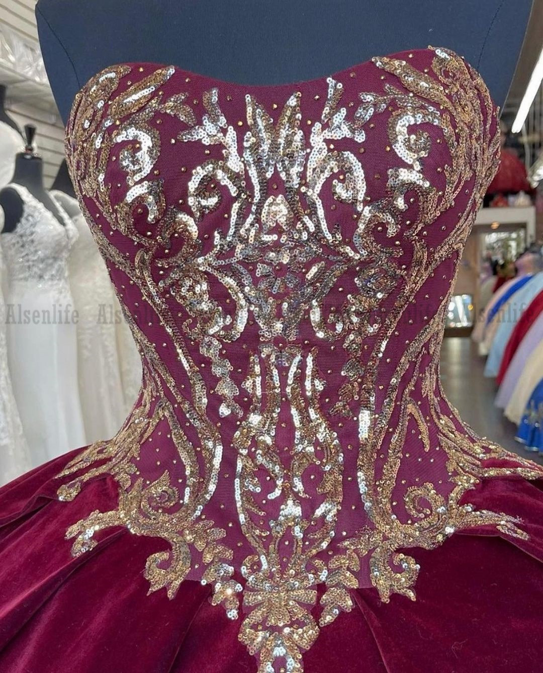 Vestidos De XV Anos Red Velvet Quinceanera Dress Sequins Lace Mexican Girls 15 Years Birthday Dress Prom Party Gown
