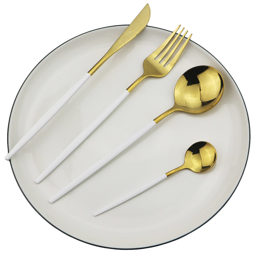 24Pcs Black Dinnerware Set Stainless Steel Tableware Cutlery Set Dishwasher Safe Fork Knife Spoon Flatware Set Gift Box 210318