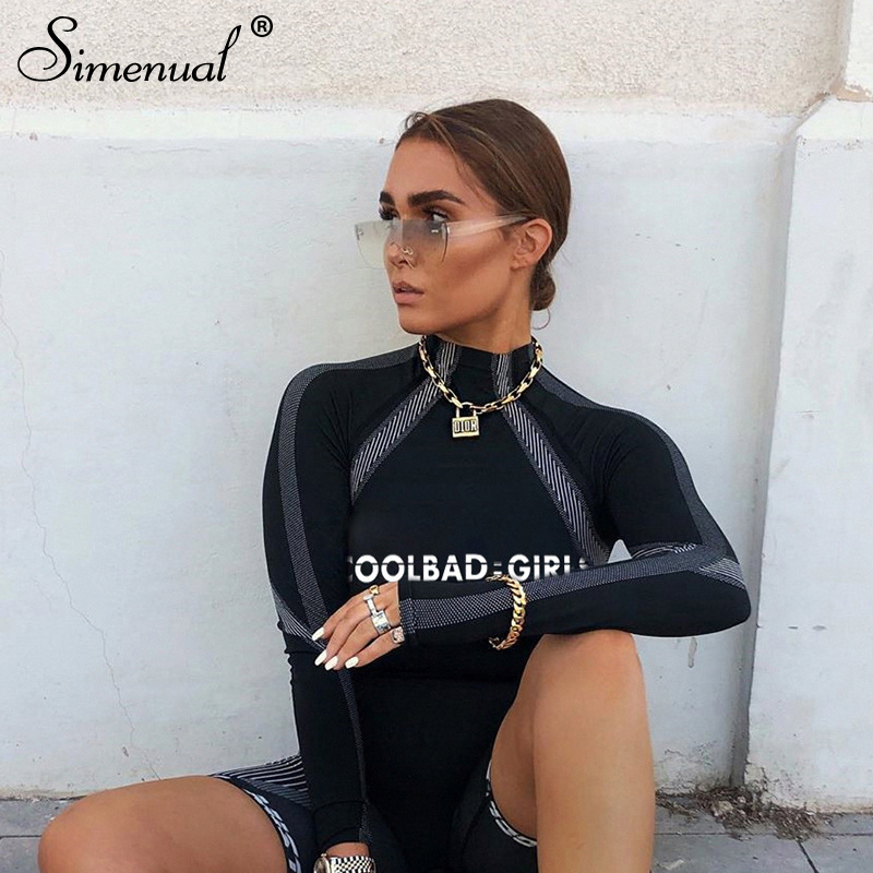 Women's Sporty Letter Print Patchwork Bodysuit: Stylish Activewear For Modern Lifestyles B4