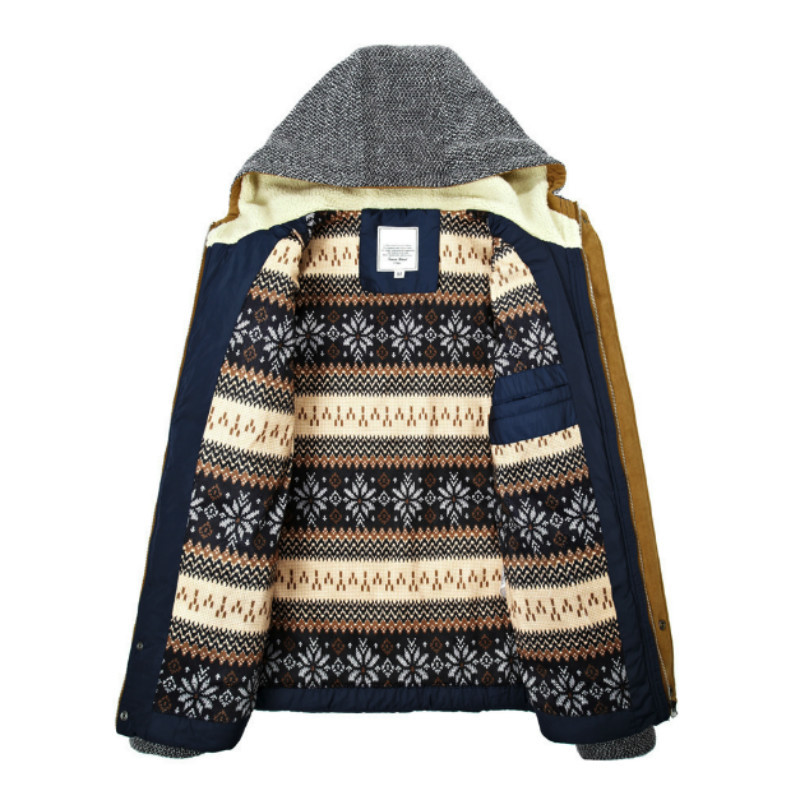 Winter Men's Thick Jackets Knitted Long Sleeve Hooded Parkas Patchwork Full Zipper Fashionable Causal Fleece Padded Coat EU Size 201217Z