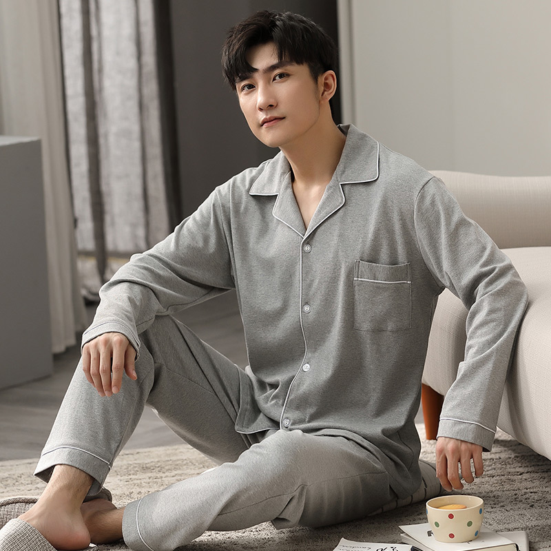Winter 100% Cotton Pajamas Men Nightwear Blue Full Sleeves Sleepwear PJ Solid Pijama Hombre Homewear Cotton Pyjama Homme Hiver 201109