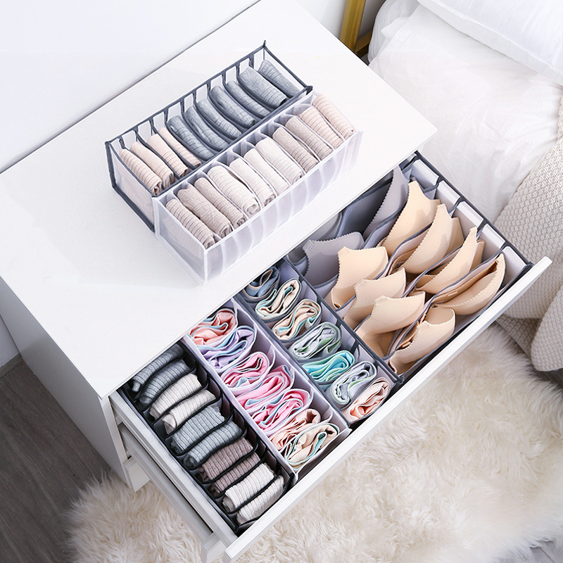 3 Pcs/Set Bra socks panty drawer organizer Foldable underwear box Wardrobe clothes storage box Net fabric underwear organizer Y1116