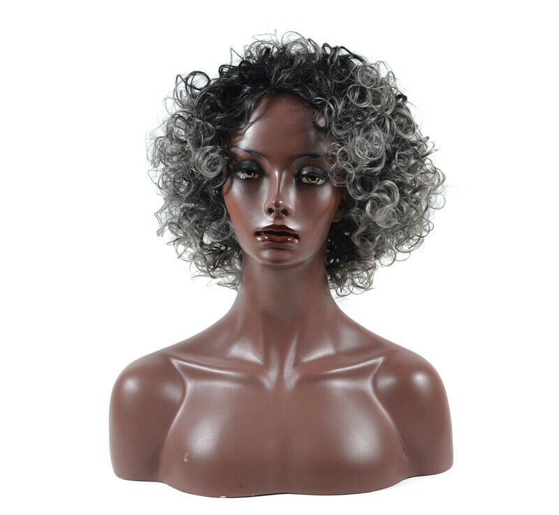 Short Afro Curly Wigs for Women Ombre Grey Curly African American Hair Full Wig