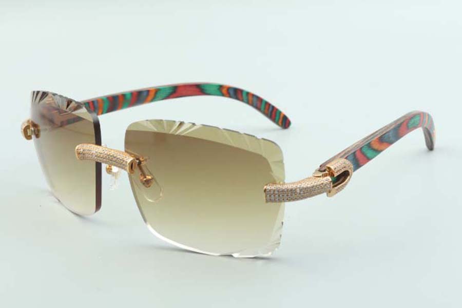 2021 cutting lens micro-paved dias sunglasses 3524020, pea wooden temples glasses, size: 58-18-135 mm