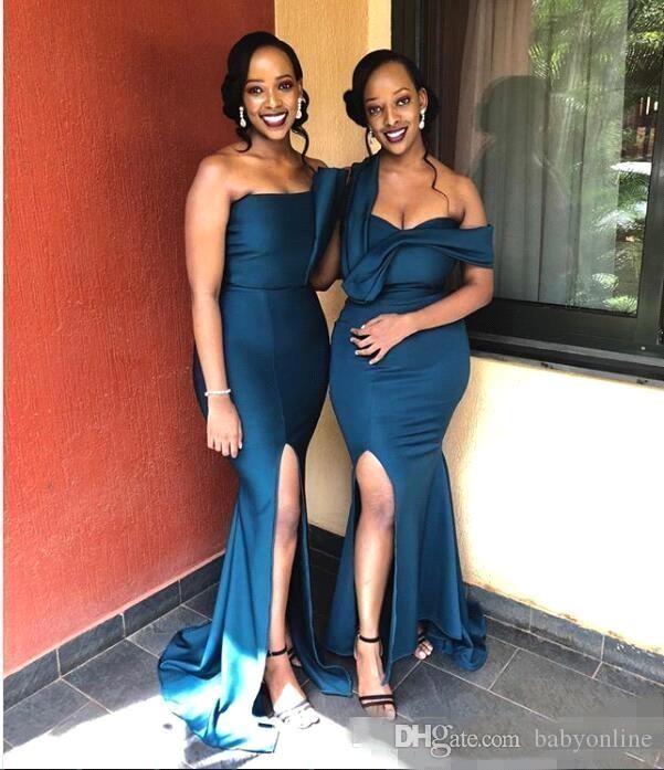 Sexy Cheap Mermaid Bridesmaid Dresses Plus Size Mixed Styles One Shoulder High Side Split Or Length Wedding Guest Dress Maid Of Honor Gowns Bm1982 C01