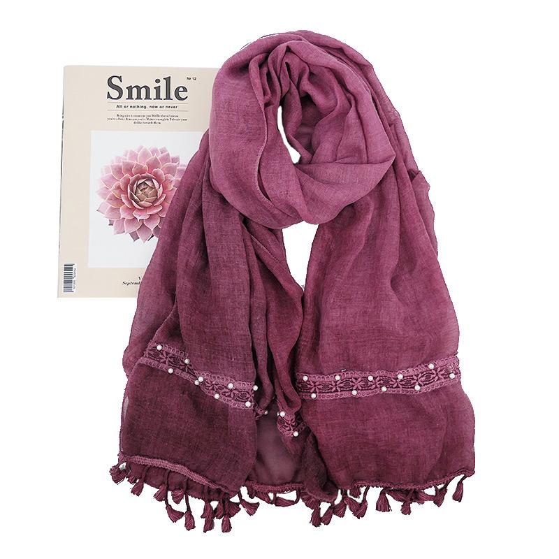 Scarves Lace Tassels Hijab Scarf Plain Beads Cotton Headband Wraps Shawls Spring Muslim Scarves/scarf 180*80cm
Scarves Lace Tassels Hijab Scarf Plain Beads Cotton Headband Wraps Shawls Spring Muslim Scarves/scarf 180*80cm