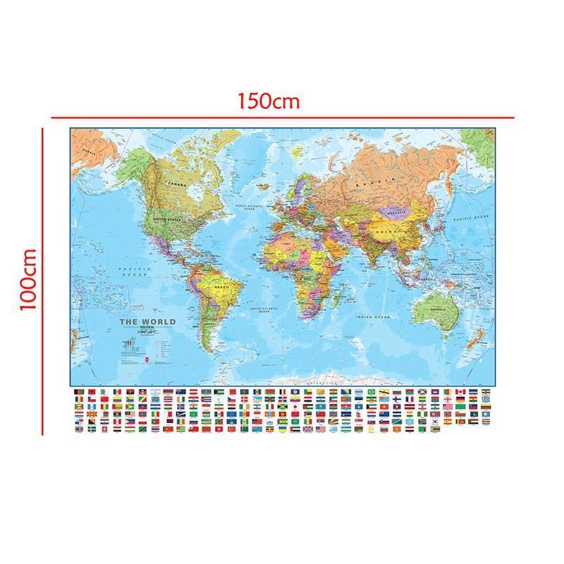150x225cm The World Political Map Posters and Prints Study/Living Class Room Wall Art Pictures Canvas Paintings Home Decoration LJ201130