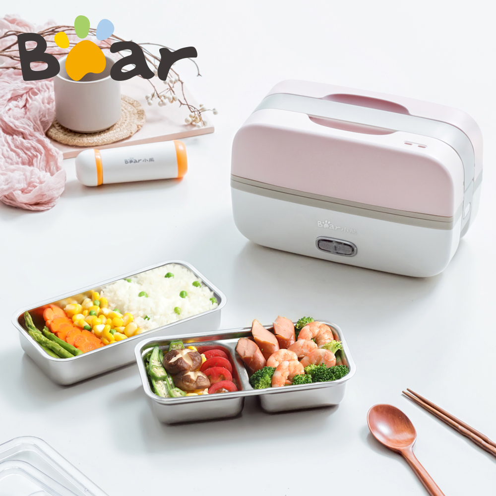 Bear Electric Heated Lunch Box Mini Rice Cooker Portable Heating Cooking Pot Multi Stainless Steel Inner Bento Box Food Warmer T200709