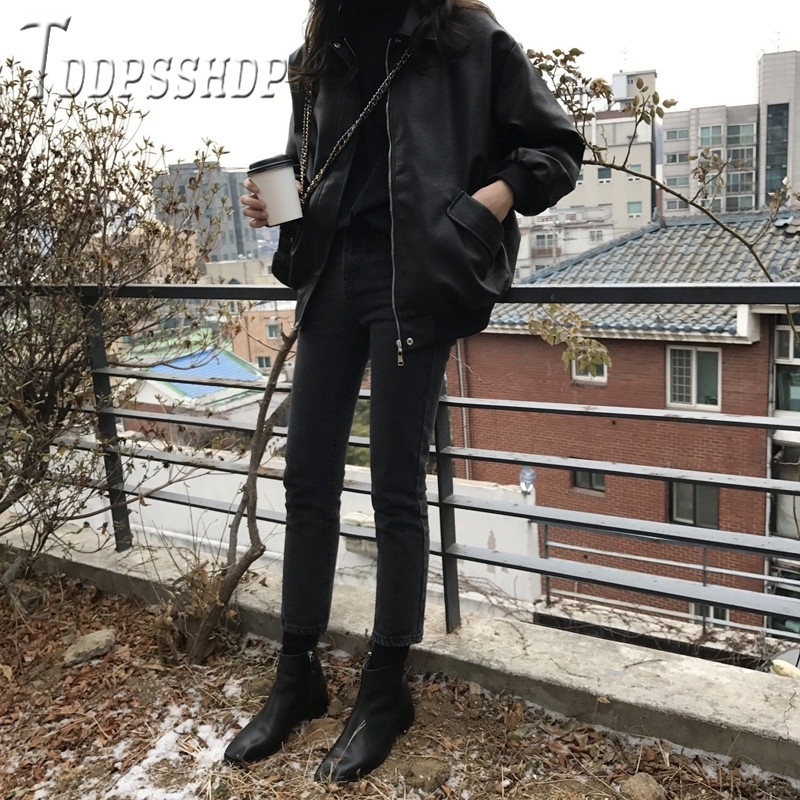 Pu Leather Women Korean Coat Thick Windproof Locomotive Style Plus Size Female Jacket 201020