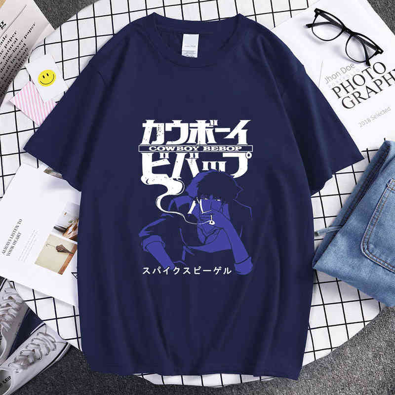 Anime Cowboy Bebop Spiegel Spike Classic Fashion Simple Print Summer Short-sleeved Thin Cotton Casual Loose Couple T-shirt 2022 G220216