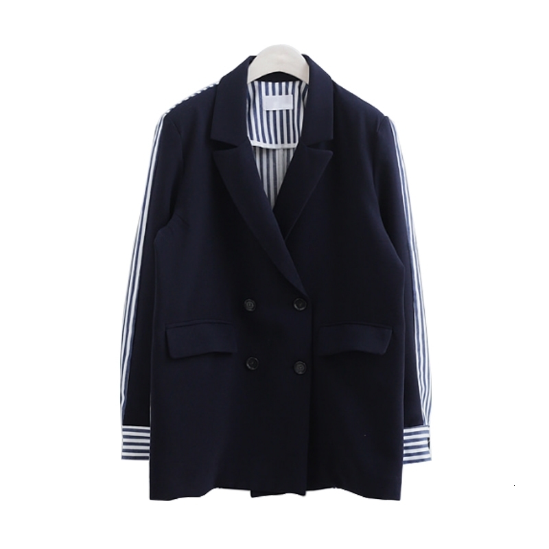 SHENGPALAE New Winter Ladies Suit Turn-down Collar Long Sleeve Double Breasted Splicing Blazer Women Casual Coat FB700 201201