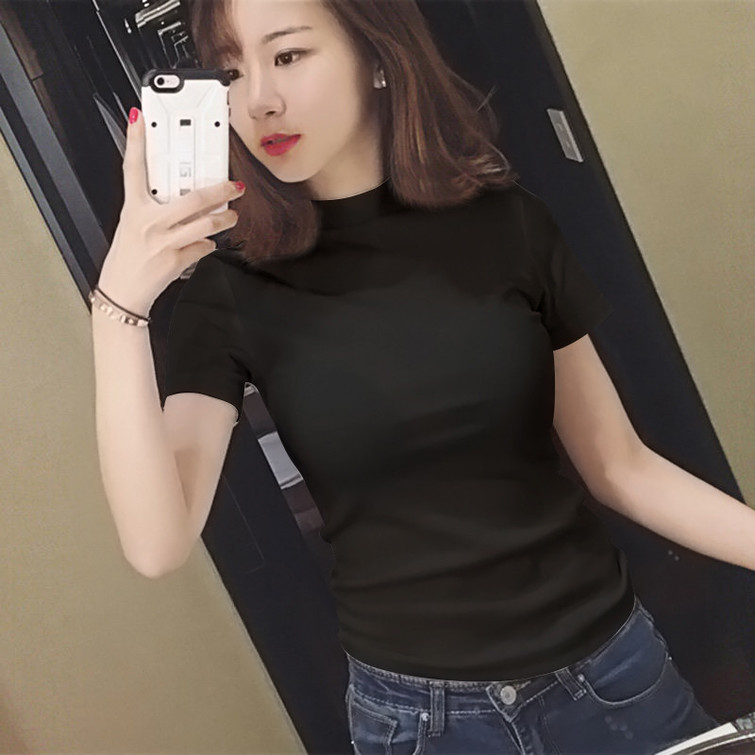 2021 Brand New Women's T Shirt Semi-high Collar Short Sleeves T-shirt for Female Solid Color Slim Tops Tshirt kg-297, White
2021 Brand New Women's T Shirt Semi-high Collar Short Sleeves T-shirt for Female Solid Color Slim Tops Tshirt kg-297, White
