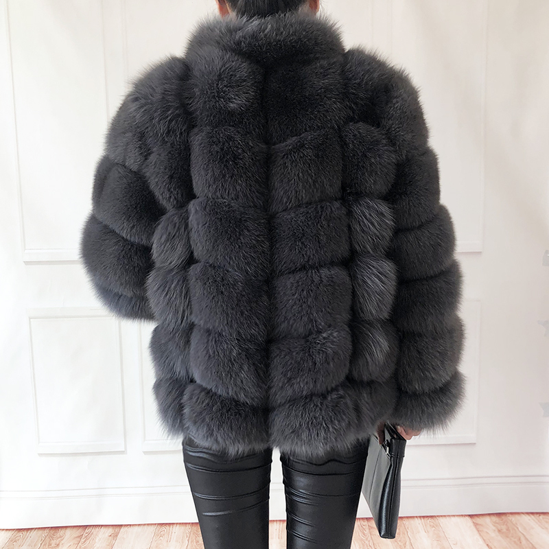 Women's high quality 100% real fur coat Natural fox fur vest Leather jacket leather coat Stand collar long sleeve fox fur coat 201112