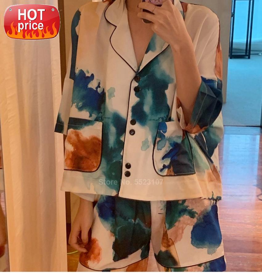 Ethnic Tie Dry Pajamas Set for Woman Summer Autumn Three-quarter Sleeve Top Trousers Sleepwear Lounge Home Wear Suit #i28I, Black;white
Ethnic Tie Dry Pajamas Set for Woman Summer Autumn Three-quarter Sleeve Top Trousers Sleepwear Lounge Home Wear Suit #i28I, Black;white