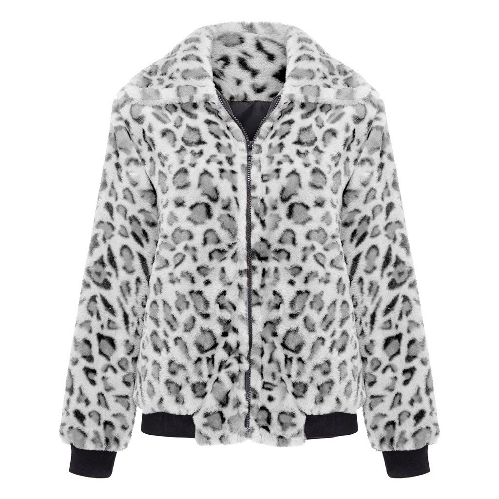 2019 New Sexy Female Jacket Autumn Winter Leopard Jacket Print Fleece Long Sleeves Cardigan Zipper Keep Warm Coat chaqueta mujer T200114