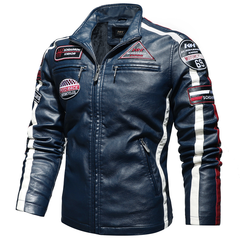 Men's Fashion Moto Leather Jacket Trendy New Biker Leather Jacket with Embroidery Epaulet Men Faux Leather Bomber Jackets 201120