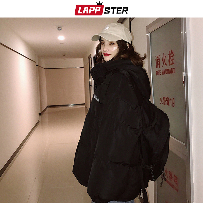 LAPPSTER Men Black Streetwear Bubble Coat Winter Jackets Mens Korean Hooded Puffer Jacket Coats Male Harajuku Hip Hop Parka 201123