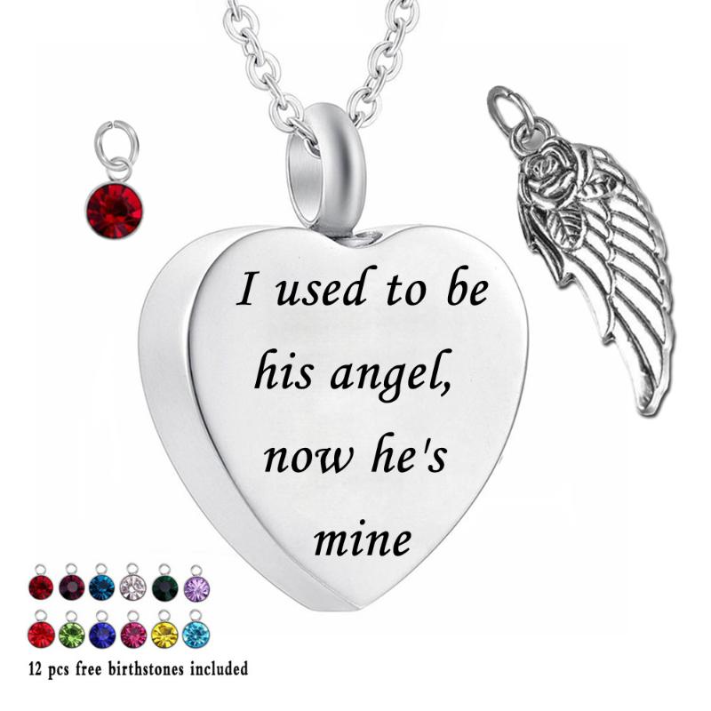 I used to be his angle, now he's mine -12 Piece Birthstone and Wing Necklace Heart Memorial Keepsake Jewelry for Ashes, Silver
I used to be his angle, now he's mine -12 Piece Birthstone and Wing Necklace Heart Memorial Keepsake Jewelry for Ashes, Silver