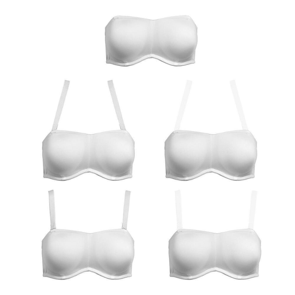 New White Soft Strapless Bras Adjusted Silicone Strength Quality Bra Padded Bone A B C D DD DDD E F G 32 34 36 38 40 42 44 46 48 201202