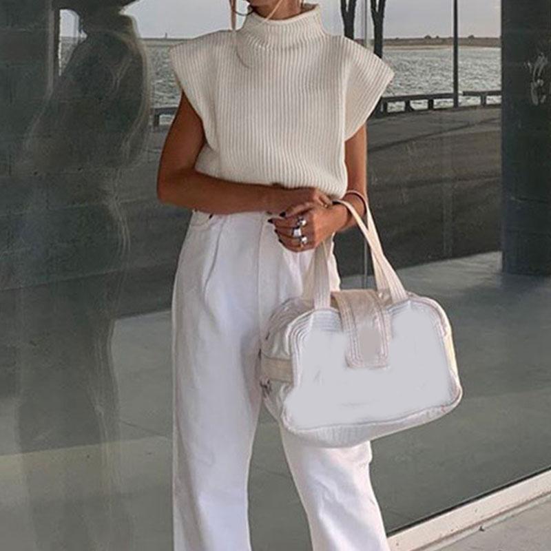 Fashion Knitted Top Vest Sleeveless Jumper Casual Solid Color Loose Turtleneck Sweater Women Casual Jumper With Shoulder Pad, White
Fashion Knitted Top Vest Sleeveless Jumper Casual Solid Color Loose Turtleneck Sweater Women Casual Jumper With Shoulder Pad, White