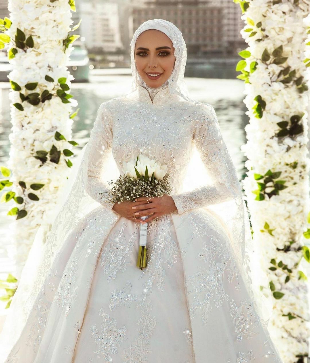 new muslim wedding dresses lace sequined long sleeve vintage bridal gowns with hijab plus size elegant vestido de novia