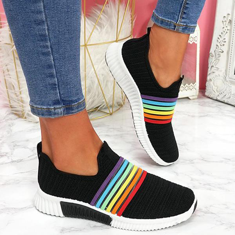 Women's casual knitted shoes vulcanized ladies ladies'moccasins Sliding in rainbow, White
Women's casual knitted shoes vulcanized ladies ladies'moccasins Sliding in rainbow, White