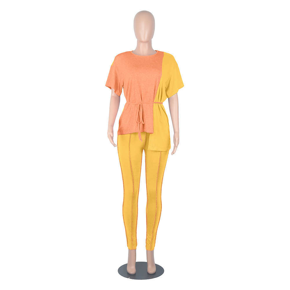Women's Two Piece Pants Designers Clothes 2022 personalized New color matching suit solid leisure short sleeve T-shirt Fashion
