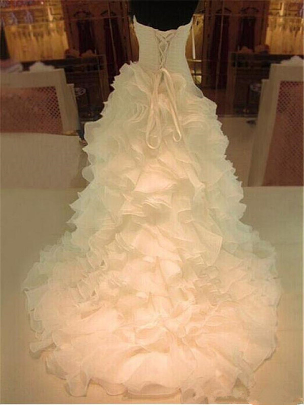 2022 Custom Made Strapless Pleated Wedding Gowns With Cascading Ruffles Plus Size Tired Train Bridal Party Dresses robe de mariee