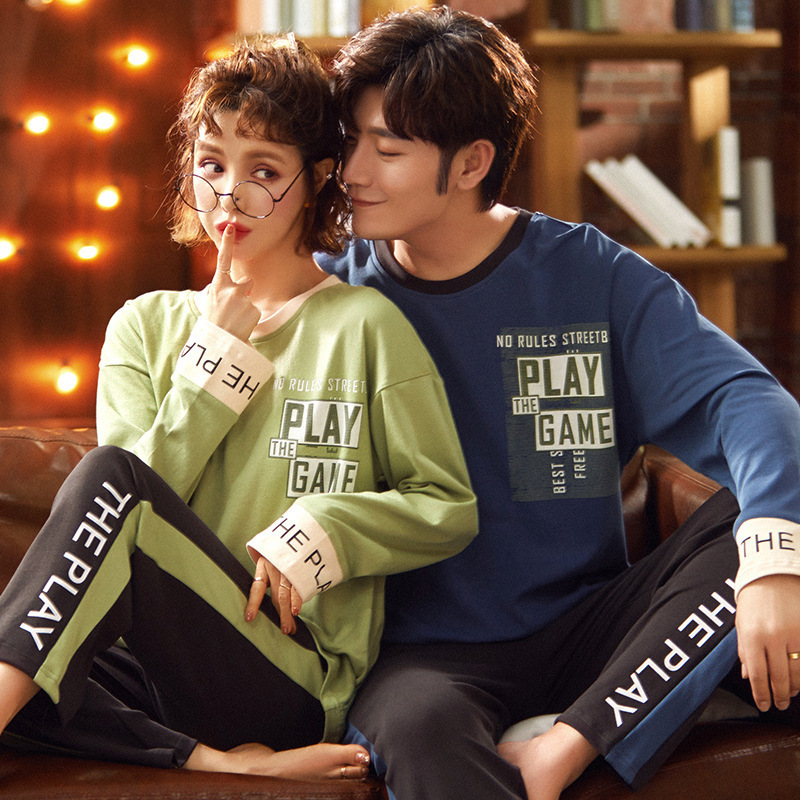 NIGHTWA Autumn Pajamas Couples Cotton Sleepwear Soft Pyjama Sets Cartoon Pattern Women Pajama Set Long Sleeve Men Lounge Pijamas 201027