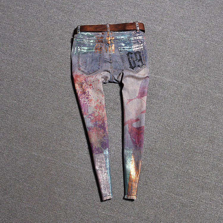 LUCKY STAR 3D Appliques pattern Painted Jeans Momen Straight Elegant Style Ripped Vintage Pattern Skinny Jeans D237 201029