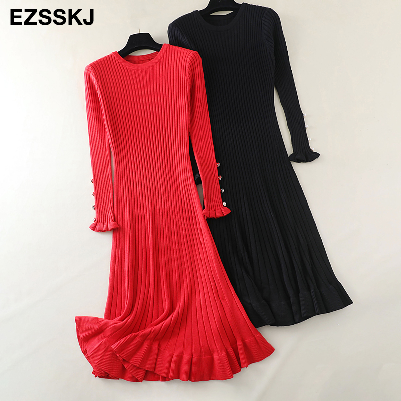 autumn winter thick Mermaid sweater Trumpet women slim midi Female chic knit elegant dress 201030