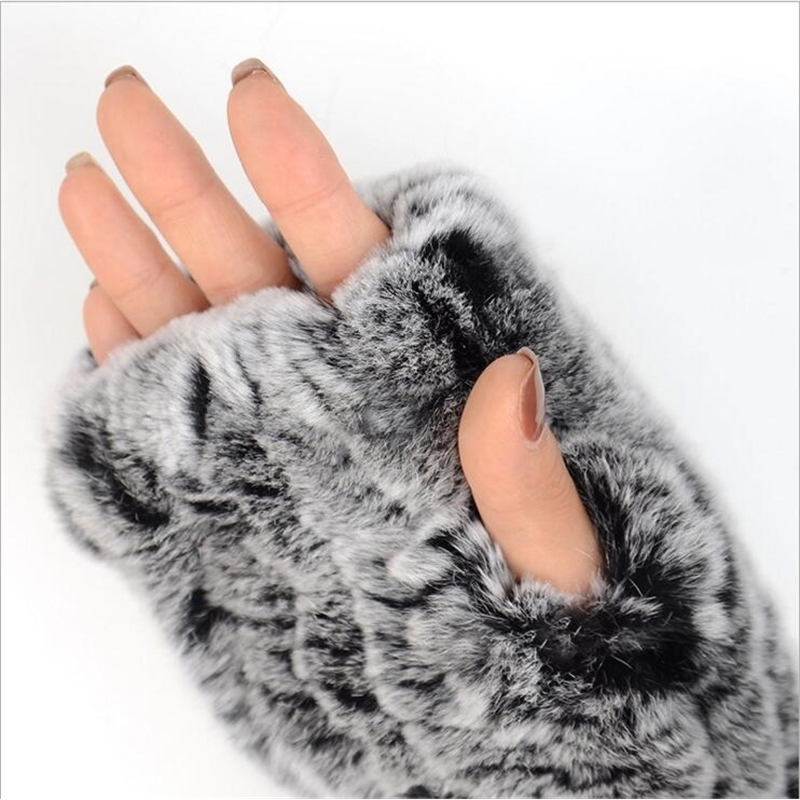 Women's 100% Real Genuine Knitted Rex Rabbit Fur Winter Fingerless warm soft Gloves Mittens Arm Sleeve 201021