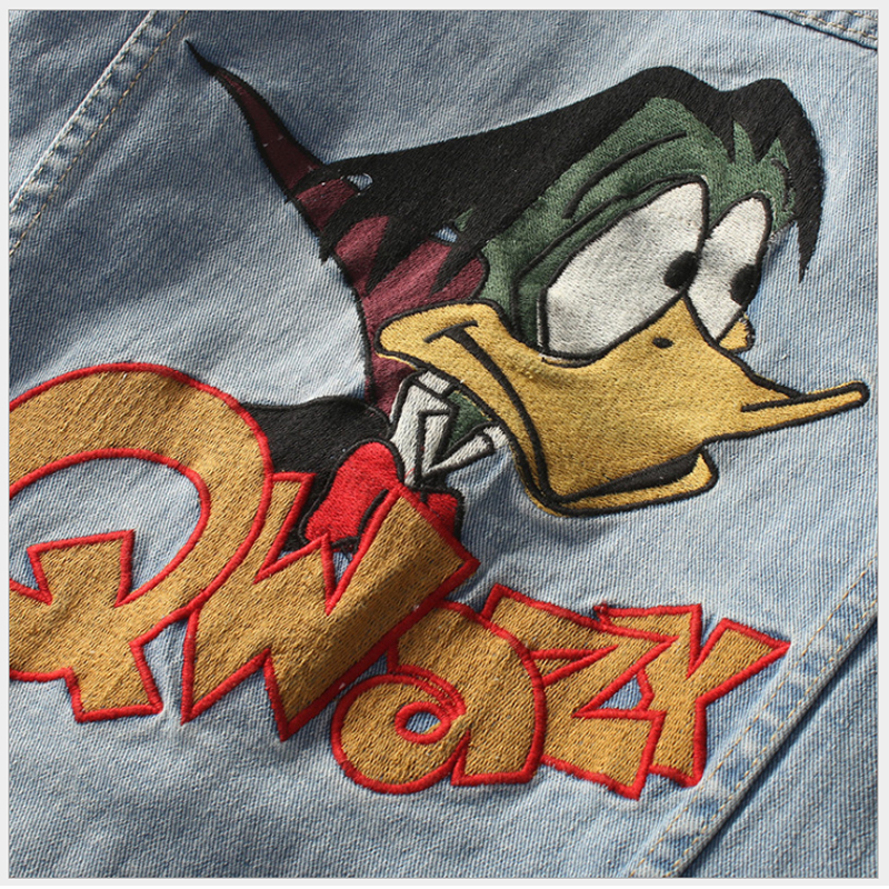 Tsingyi Appliques Cartoon Duck Vintage White Wash Women Men Denim Jacket Turndown Collar Long Sleeve Men Bomber Jeans Jacket T200502