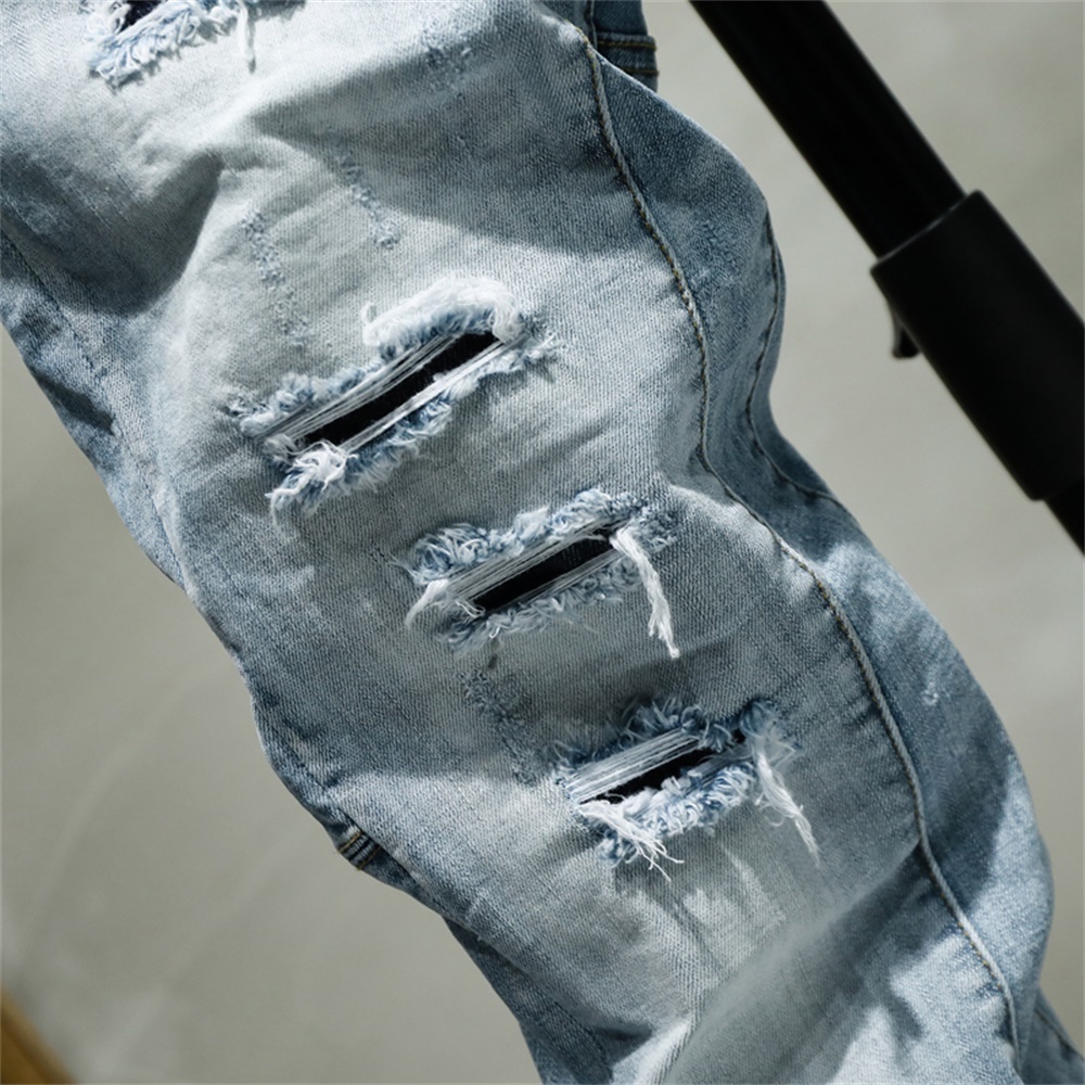 EH · MD® Triple Stitching Jeans Men's Large Leather Label Soft Casual Cotton Loose Scratch Trousers Holes Red Ears High-end 201111