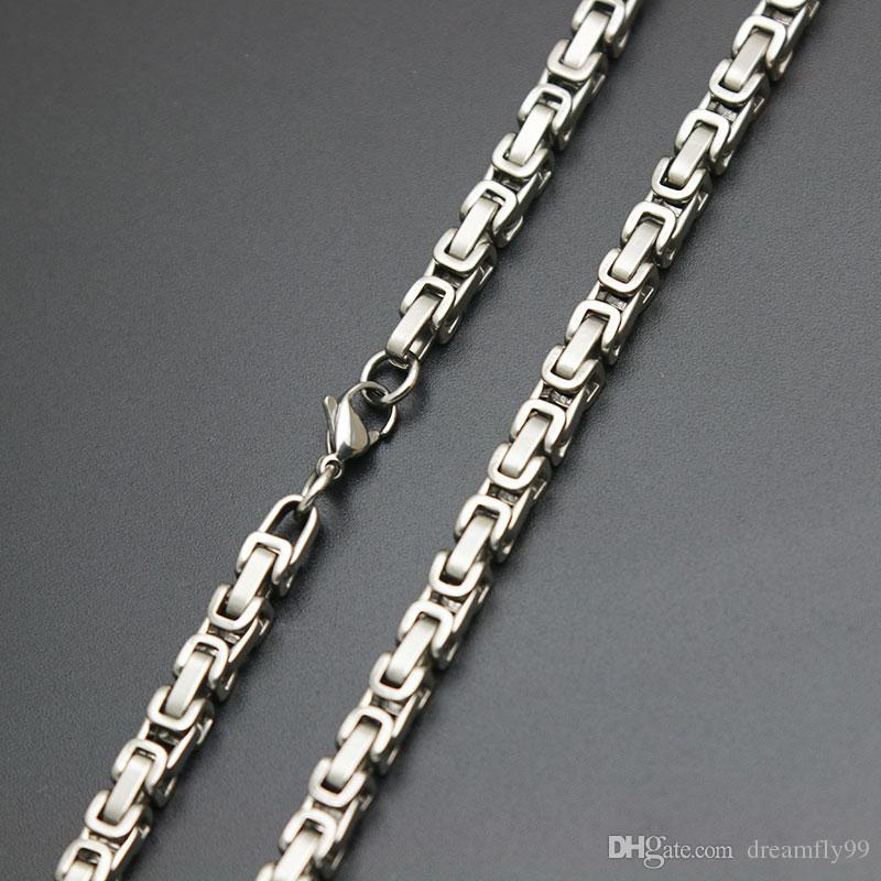 Mens 4mm 5mm Sier Tone 316 Stainless Steel Byzantine Box Link Necklace Chain Free shipping Free shipping